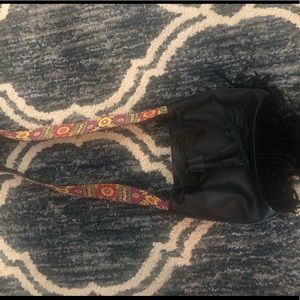 Sam Edelman black leather fringe purse